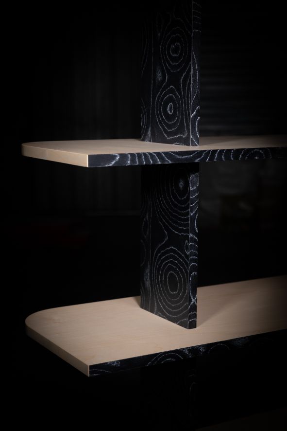 meuble sur-mesure pièce en édition limitée rennesdétail des placages bois noir et blanc et sycomore