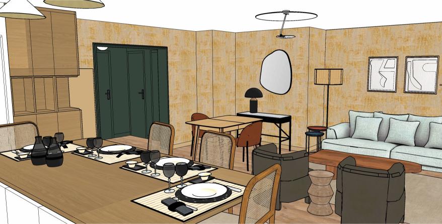 cuisine ouverte avec îlot pièce de vie