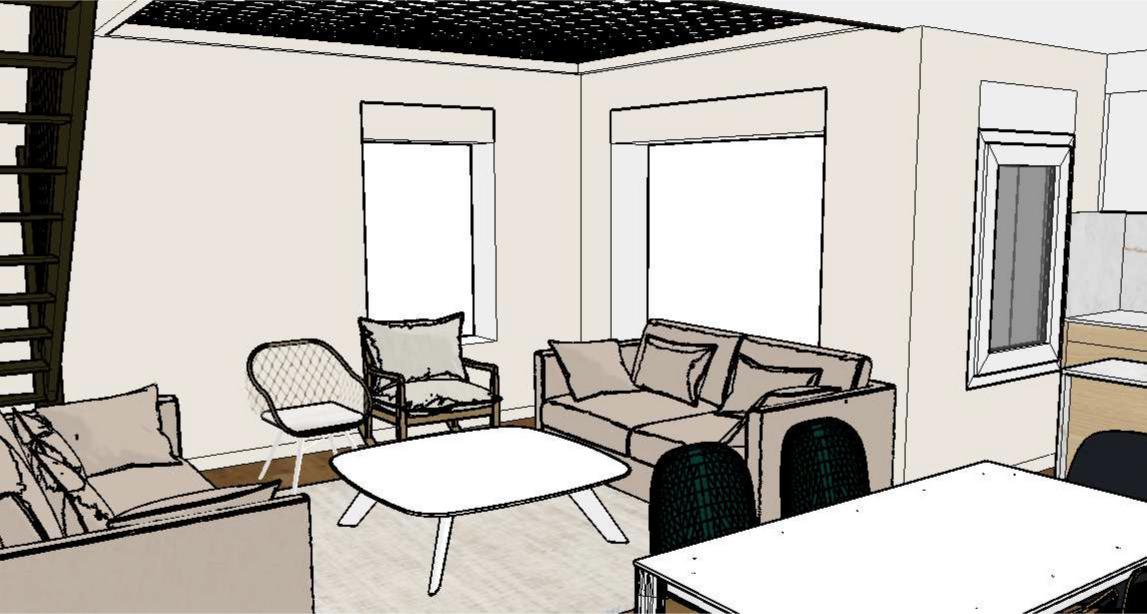 pièce à vivre ouverte avec cuisine appartement Rennes duplex